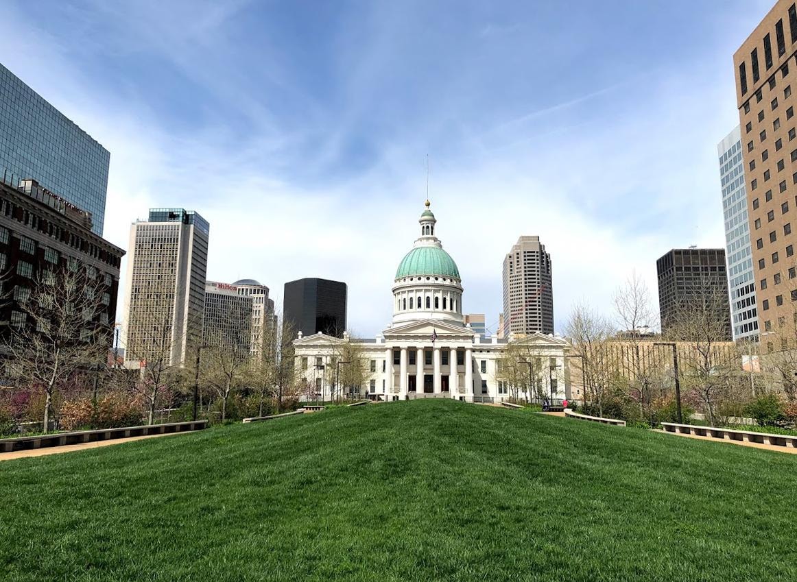 looking across the green lawn in Smith Square to the Old Courthouse